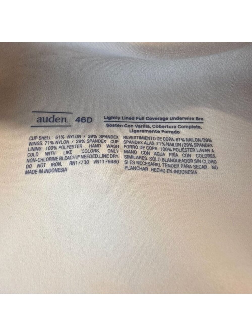 Auden Bra Womens 46D Lightly Lined Full Coverage T-Shirt Bra New With Tags - Picture 2 of 6